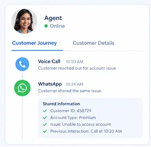 Agent sees the complete customer conversation