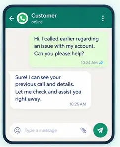 Customer continues the conversation on WhatsApp